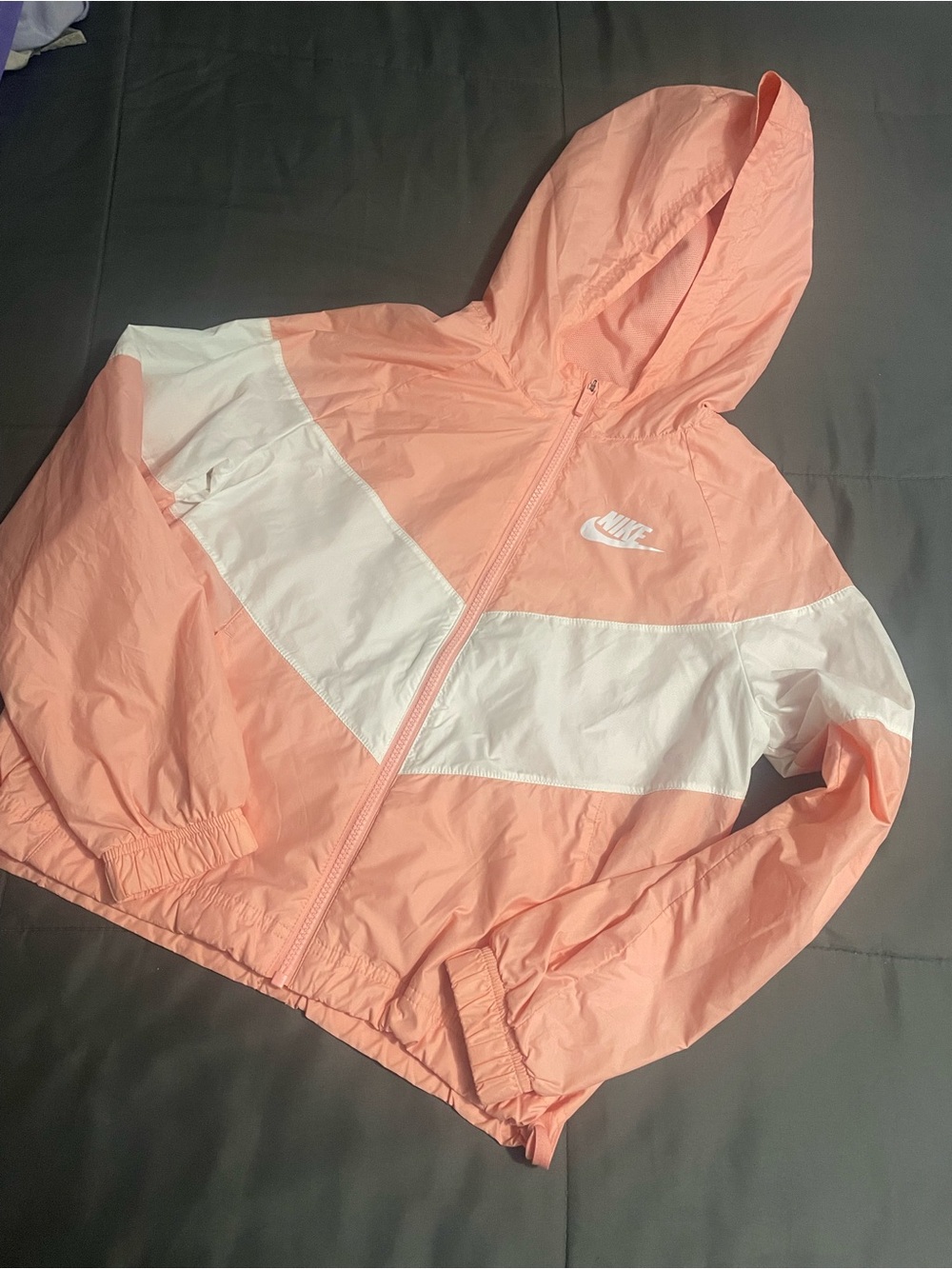 Nike Women's Peach and White Hooded Bomber Windbreaker
